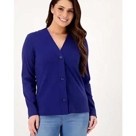 Isaac Mizrahi Live! Essentials Button Front Cardigan Royal Navy Small - Picture 1 of 1